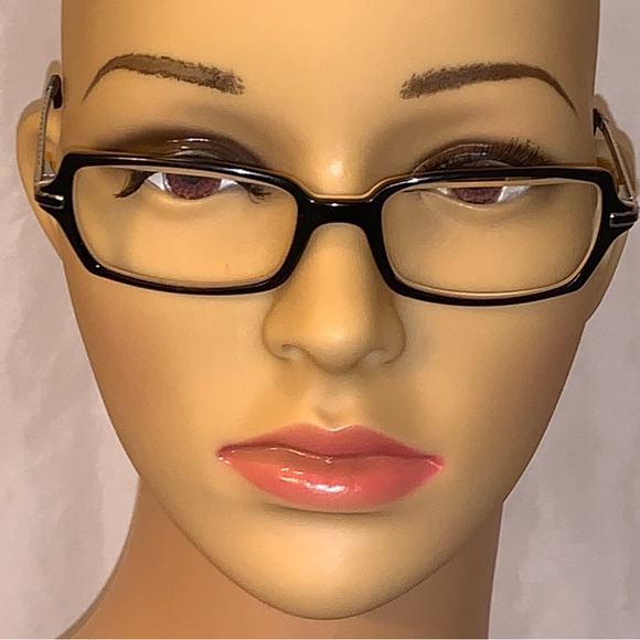 CHANEL two tone narrow RECTANGLE eyeglass frames w/silver metal arms ENAMEL - Picture 1 of 16